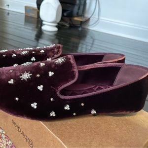 Maroon velvet flats with crystal embellishments- Women’s size 10 (Birdies brand)